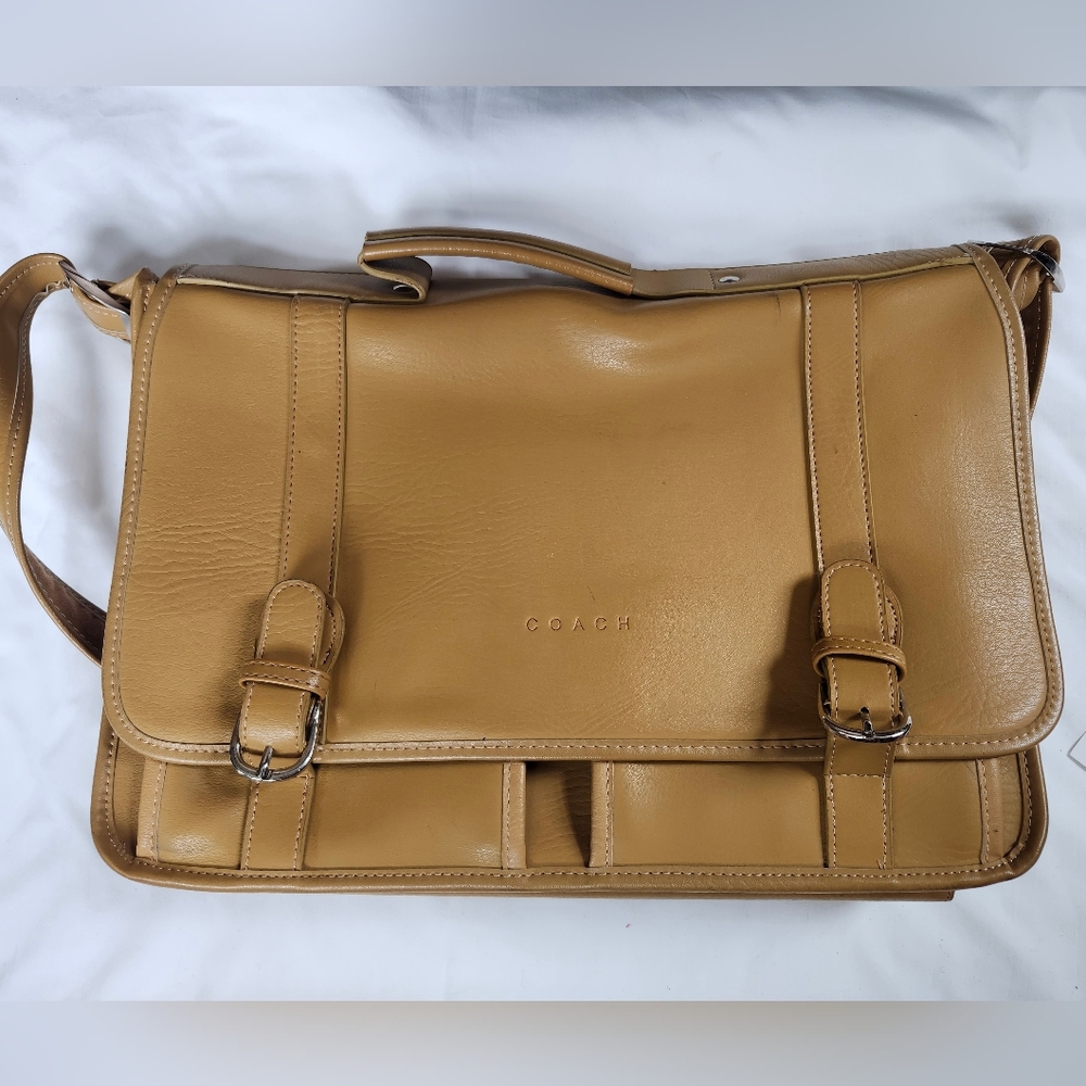 Coach Hudson Tan Leather Briefcase Laptop Case Bag